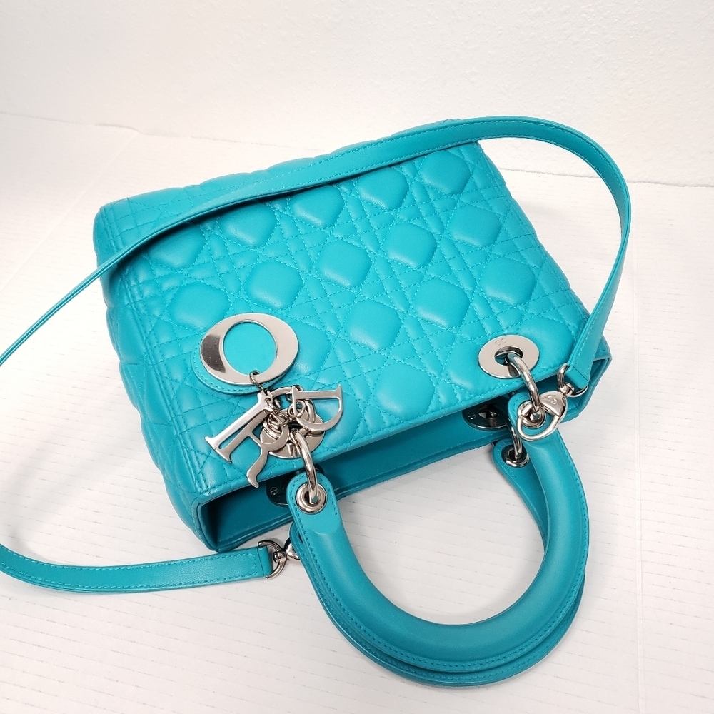 Authentic Dior Lady Dior Turquoise Cannage Leather Medium Bag - Picture 8 of 16